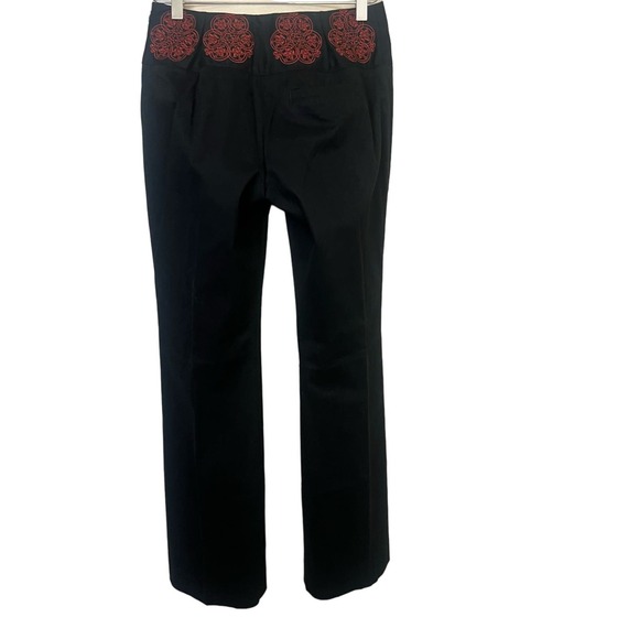 Anthropologie Elevenses Embroidered Black Slacks Size 6 Side Zip Straight Leg - Picture 14 of 16